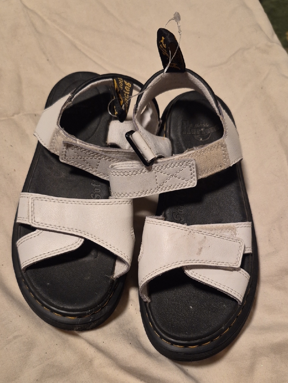 Dr. Martens Kids White Leather Velcro Strap Sandals